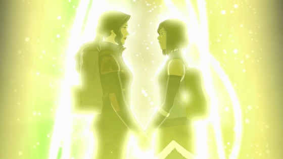 Korra and Asami hold hands in the series' final moments.